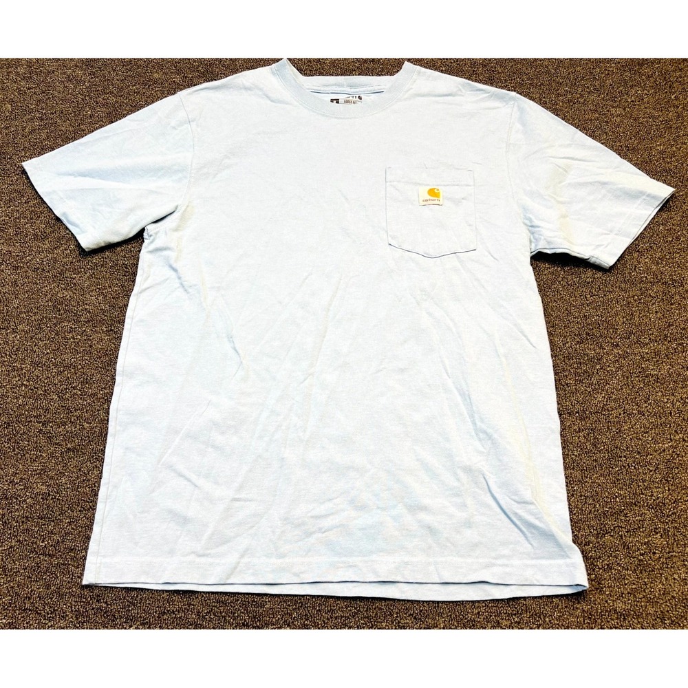 Carhartt Pocket T-Shirt Men's Medium Light Blue Loose Fit Patch Logo Crew Neck